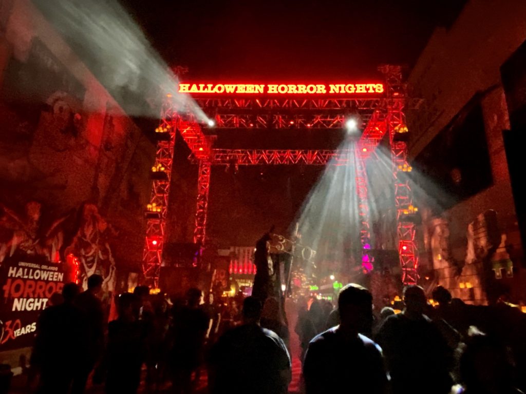 The entrance to the 30 Years & 30 Fears scare zone at Halloween Horror Nights 30. Photo credit: unofficialflorida.com.