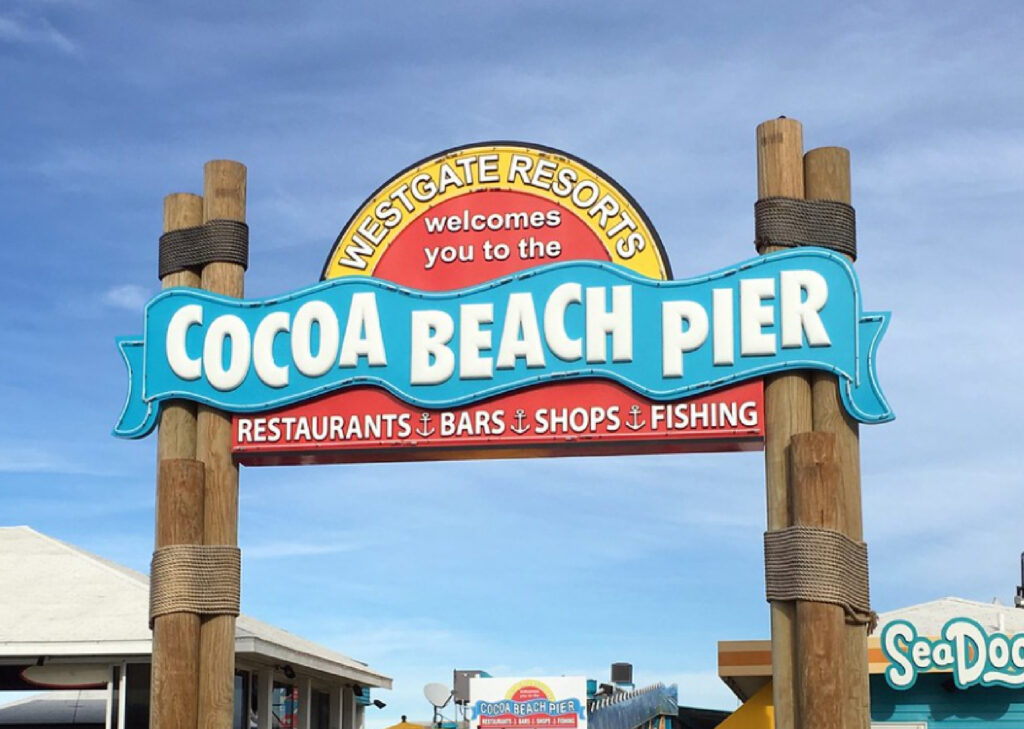 Entrance to the Cocoa Beach Pier - The Closest Beaches to Disney World & Orlando, Florida - unofficialflorida.com.